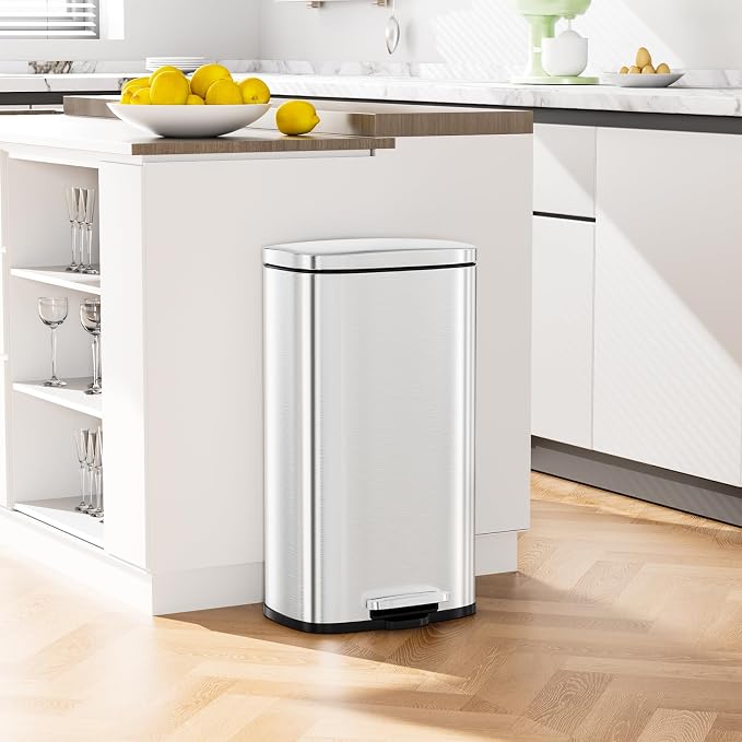 Arlopu 8 Gallon Step Trash Can, Stainless Steel Garbage Bin, Soft-Close Rubbish - Image 9