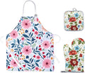 Floral Apron and Oven Mitt Set 3 Piece, Heat Resistant Kitchen Mittens and Pot by QEES