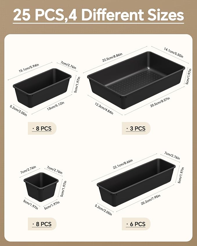 KEMETHY 25 PCS Plastic Drawer Organizers Set, 4 Sizes Vanity Organizer - Image 2