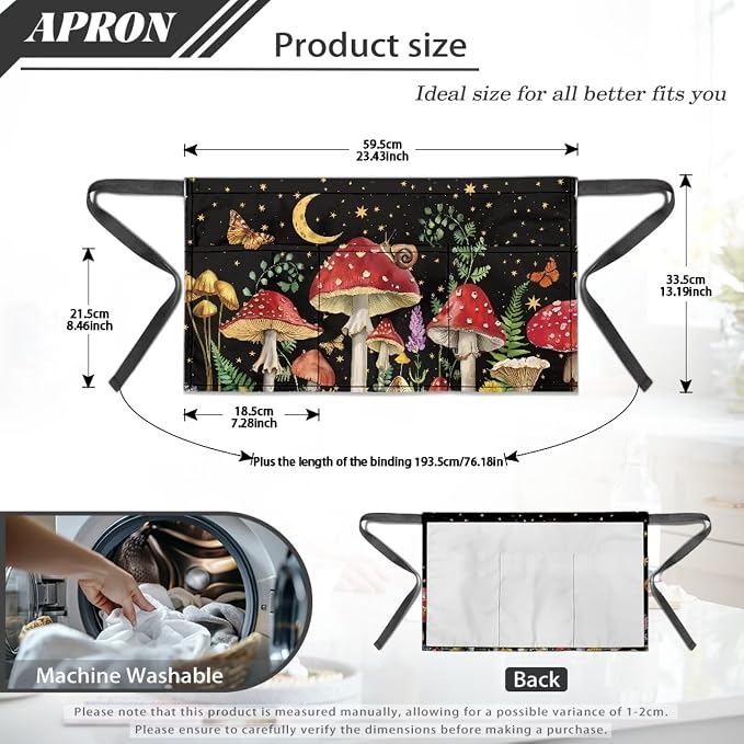 Server Apron with 3 Pockets, Waterproof Oil Waitress Waiter Half Apron - Image 7
