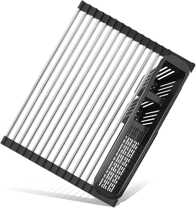 Roll Up Dish Drying Rack, Expandable Over The Sink Dish Drainer, Stainless by CLNGAIKITCHENWARE