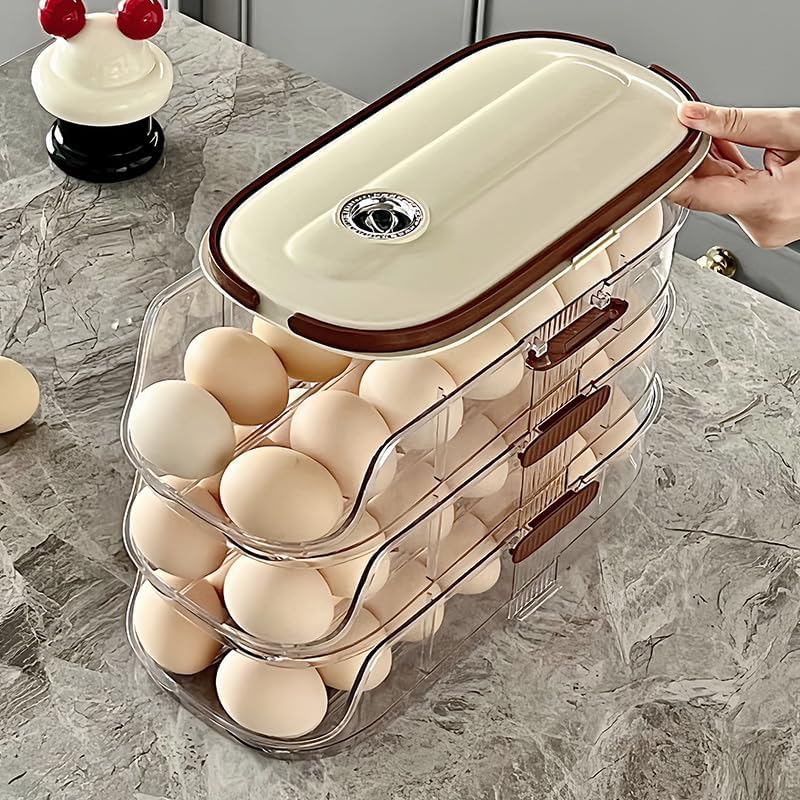 Auto Rolling Egg Holder for Fridge, 2-Tier Gravity-Fed Dispenser