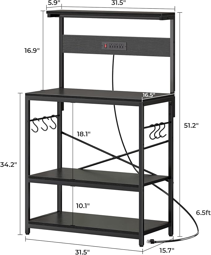 SUPERJARE Bakers Rack with Power Outlets, Microwave Stand, 31.5 X 16.5 Inch - Image 8
