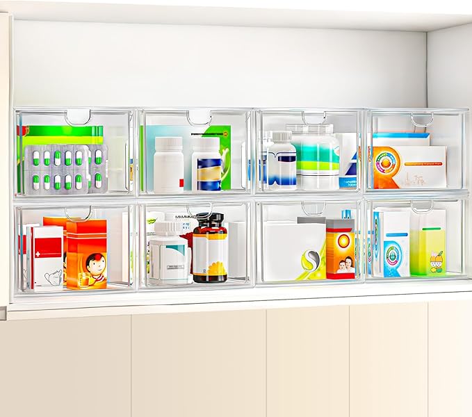 caktraie 6 Pack Small Stackable Stroage Drawers, Acrylic Bathroom Makeup - Image 5