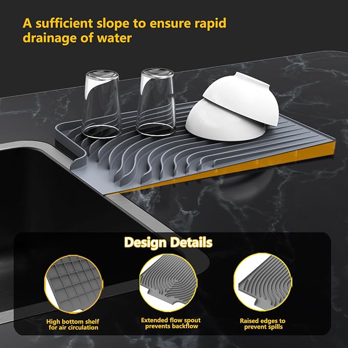 Silicone Drying Mat for Kitchen Counter, Dish Drying Rack Matt - Image 3