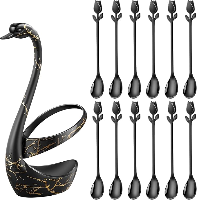 Black Small Coffee Spoon Holder Set, Swan Base - Image 2