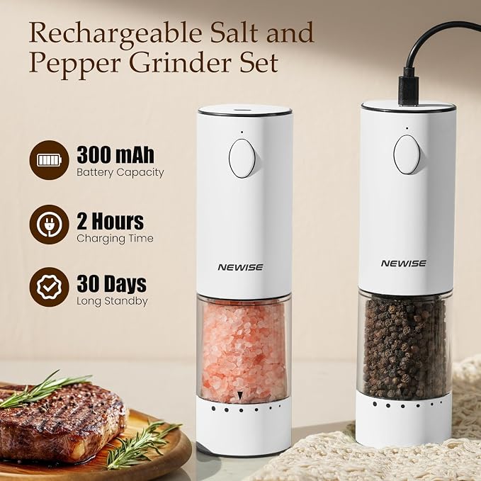 Electric Salt and Pepper Grinder Set, Rechargeable - Image 4