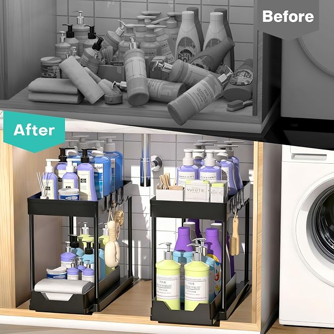 Under Sink Organizers 2 Pack, Pull-Out Sliding Cabinet Organizer - Image 6