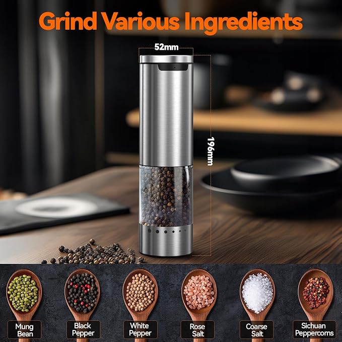 VOXON Update Electric Salt and Pepper Grinder Set Rechargeable Stainless Steel - Image 5