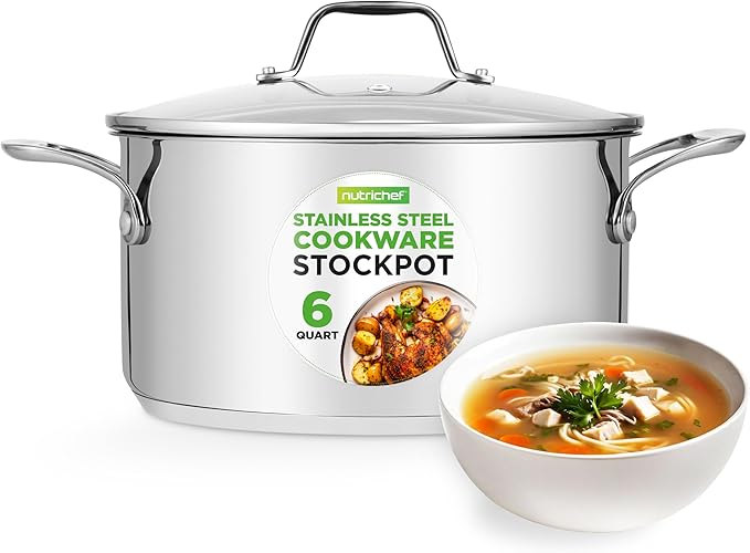 NutriChef 6-Quart Stainless Steel Stockpot – 18/8 Food Grade Heavy-Duty by NutriChef%E2%84%A2Kitchen