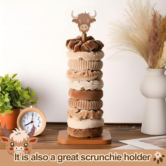 Leinuosen Brown Paper Towel Holder Cute Highland Cow Wooden Paper Towel Holder - Image 6