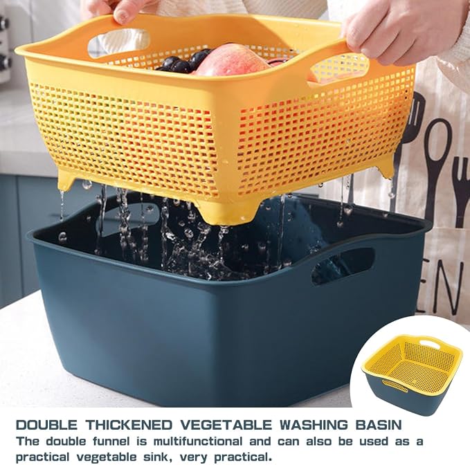 Double-layer Draining Basket Plastic Fruits & Vegetable Washing Basket - Image 4