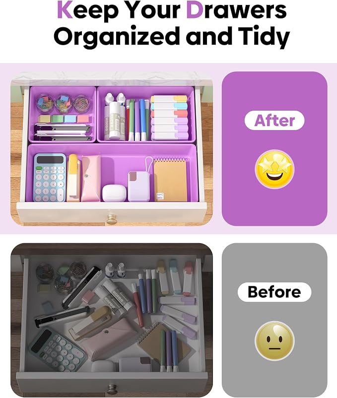 10 Pack Large Size Plastic Drawer Organizers Set, 3 Sizes Desk Drawer Organizer - Image 4