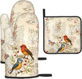 Vintage Bird Themed Hot Pads and Oven Mitts Set of 3, Heat Resistant Non Slip by Unknown