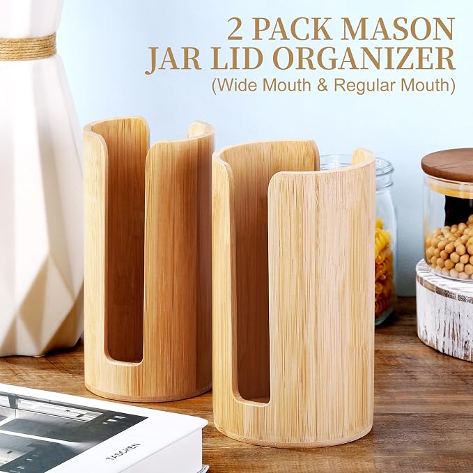 2 Pack Mason Jar Lid Organizer Bamboo Ball Jar Wooden Storage Accessories - Image 3