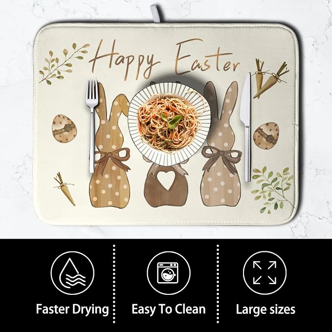 Happy Easter Bunny Dish Drying Mat Rabbits Egg Carrot Dish Pad - Image 4