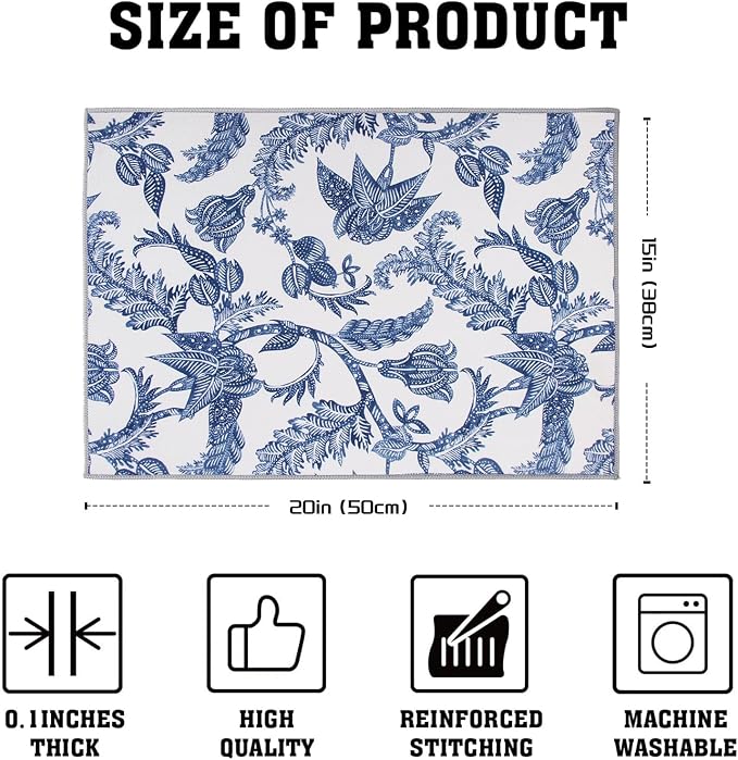 Dish Drying Mat Floral Print Microfiber kitchen drying mat, 20x15 inches - Image 2