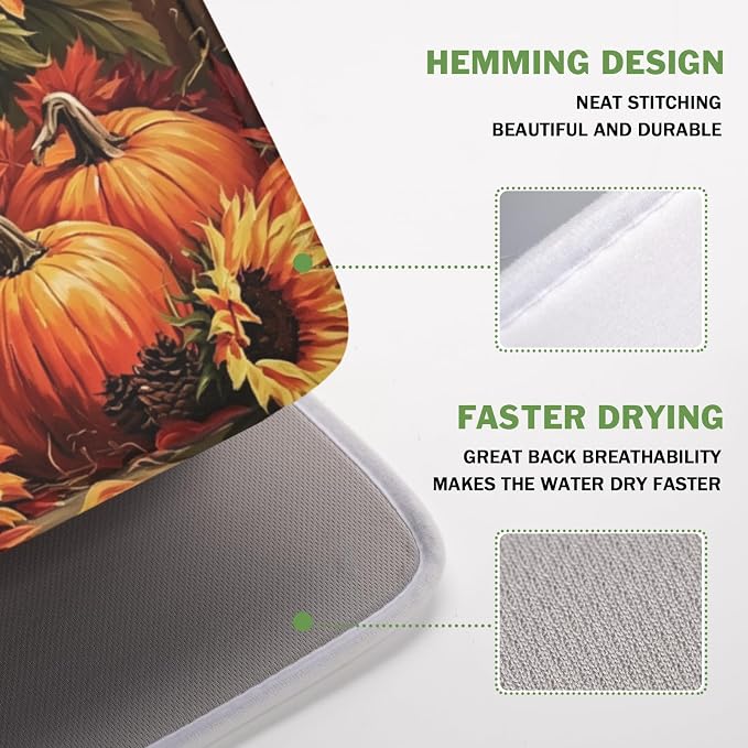 Fall Pumpkin Dish Drying Mat for Kitchen Counter Thanksgiving Autumn Harvest - Image 4