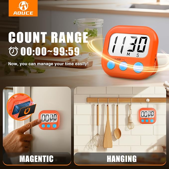 2 Pack Digital Kitchen Timer for Cooking Big Digits Loud Alarm Magnetic Backing - Image 4