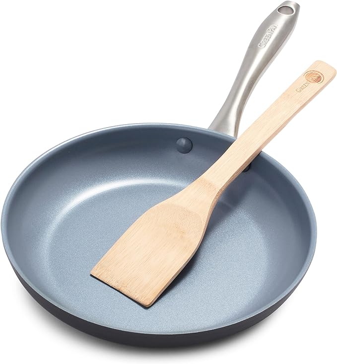 GreenPan Lima Hard Anodized 10" Frying Pan Skillet, Wood Spatula, Ceramic by GreenPan