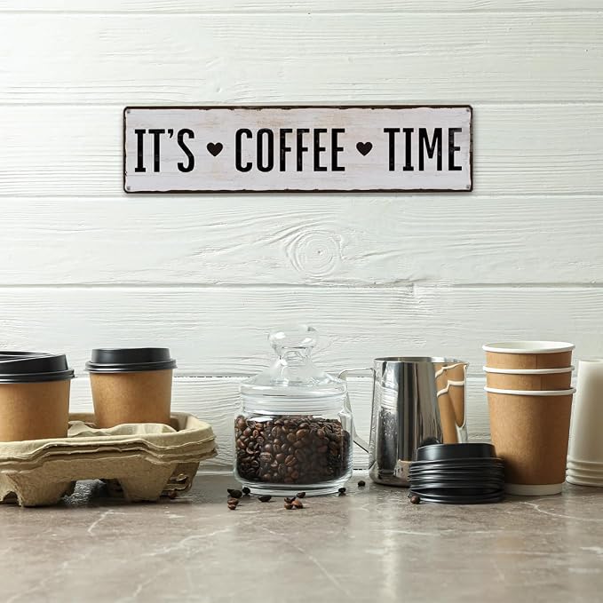 Coffee Metal Tin Sign, It's Coffee Time Sign, Home Kitchen Wall Decor, - Image 4