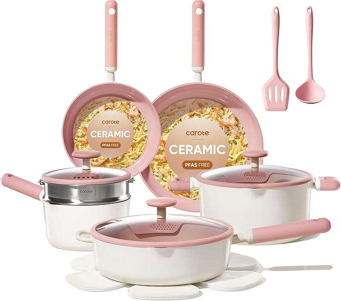CAROTE Ceramic Cookware Set Nonstick, Non Toxic Cookware, Dishwasher, by CAROTE