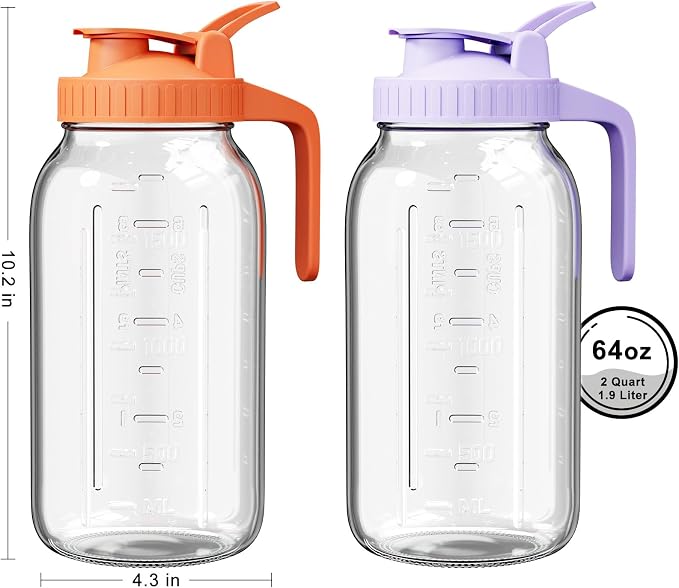 2 Pack Mason Jar Pitcher – Airtight & Leakproof Glass Pitcher - Image 2