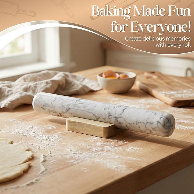 Flexzion French Rolling Pin, 12 Inch White Marble Rolling Pins - Image 5