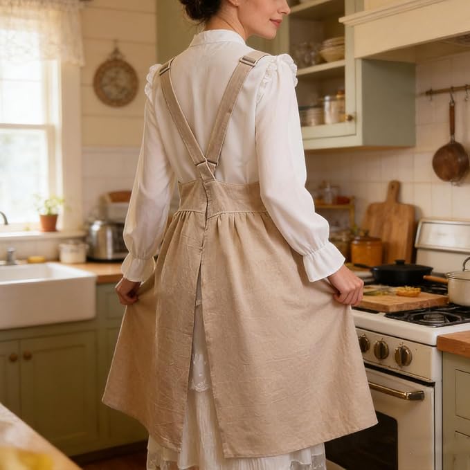 Uaussi Cotton Linen Apron Cross Back Work Apron - Image 6