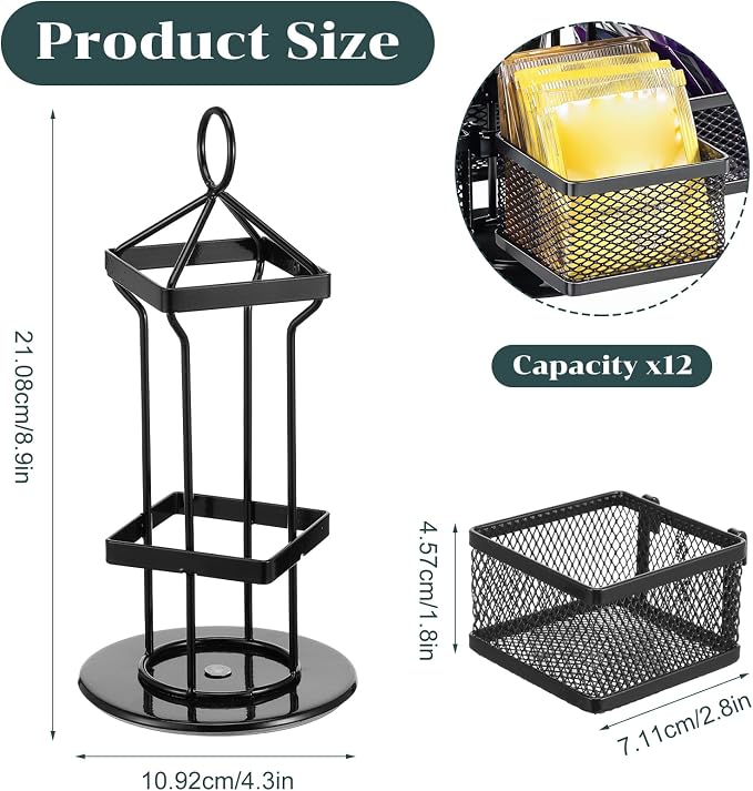 Tea Bag Organizer, Tea Bag Storage Holder Spinning Carousel 96 Teabags Container - Image 2