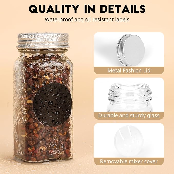 6Pcs Spice Jars with Label, 4oz Empty Square Seasoning Containers, Spice Jars - Image 6