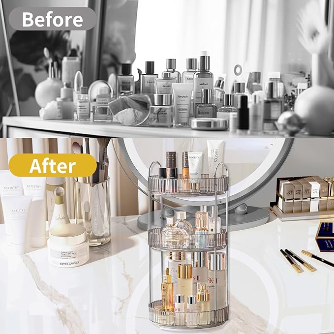 Asayuee 360 Rotating Makeup Organizer, 3 Tier Large Capacity Make Up Organizers - Image 5