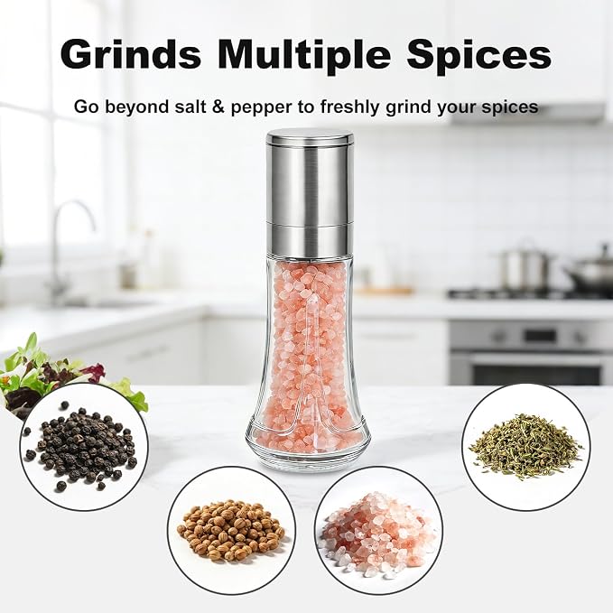 Aelga Salt Grinder with Silicone Funnel - 4oz Glass Manual Mills with - Image 6