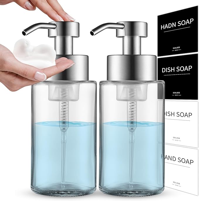 Glass Foaming Hand Soap Dispenser, 10 oz Easy Refill Bathroom Soap Dispenser by DOILIESE