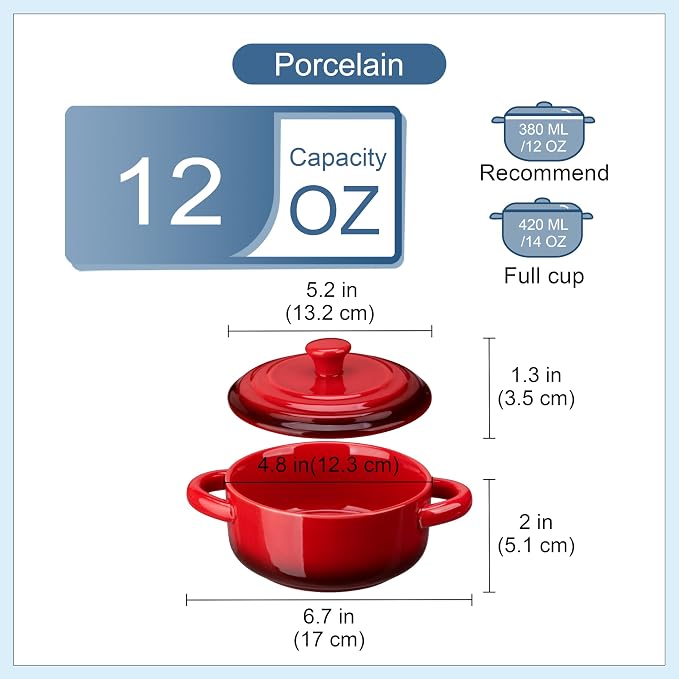LOVECASA Mini Cocotte Set, 12 OZ Small Casserole Dishes - Image 3