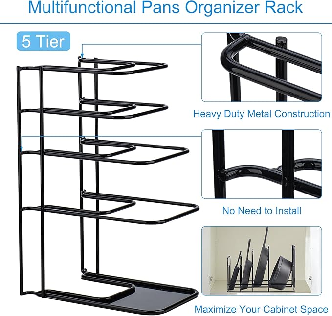 Toplife Heavy Duty Pan Organizer, 5 Tier Pot and Pan Organizer Rack - Image 4