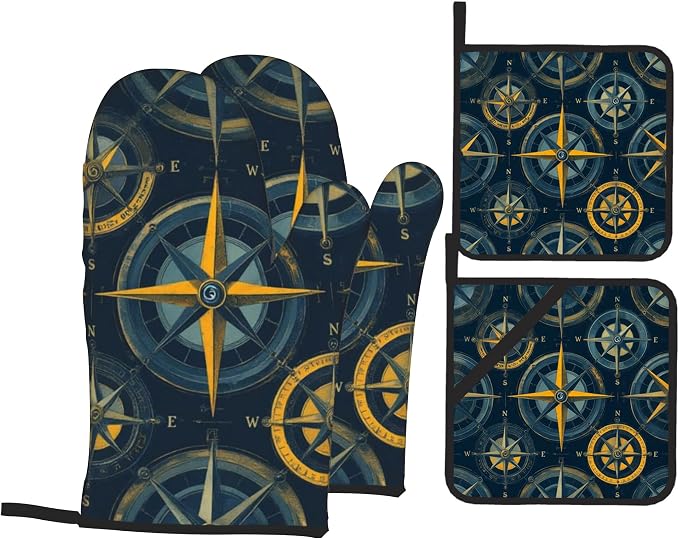 Campass Sailor Oven Mitts & Potholder Set of 4 by Unknown