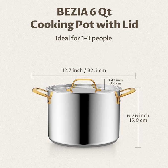 BEZIA 6 Quart Stainless Steel Stock Pot, 0-Coating Healthy Soup Pot - Image 7