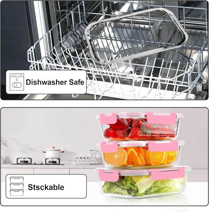VERONES 10Pack Glass Meal Prep Containers, Airtight Glass Lunch Containers - Image 5