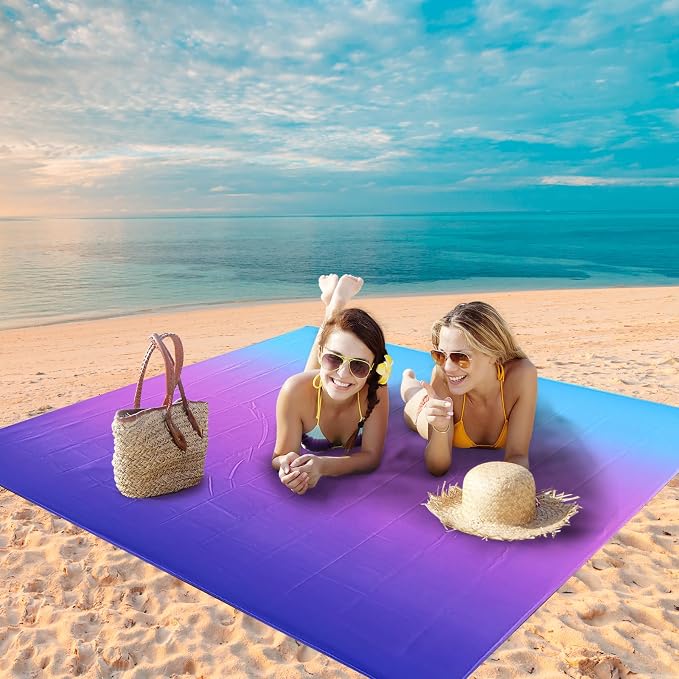 WIWIGO Beach Blanket Waterproof Sandproof Beach Mat 79" X 83"/10'x9'for 2-8 - Image 6