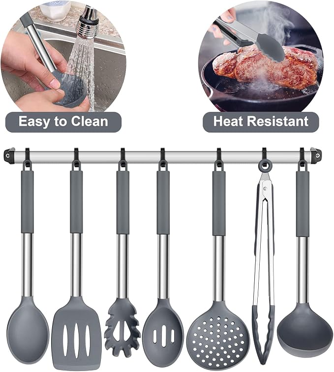 E-far Silicone Cooking Utensils Set, Slotted Turner, Soup Ladle, Pasta Server - Image 6