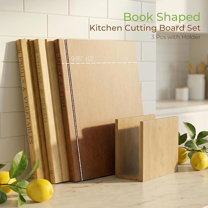 Book Cutting Board Set with Wooden Stand-Wooden Kitchen Cutting Boards That - Image 9