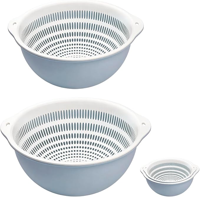 Colander Bowl Set of 2, Nesting Large Capacity Plastic Food Strainer by Lumumix