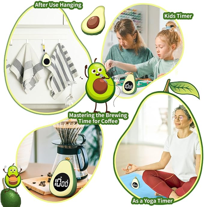 Avocado Digital Countdown Timer, Cute Kitchen Gadget, Adjustable Volume Timer - Image 6