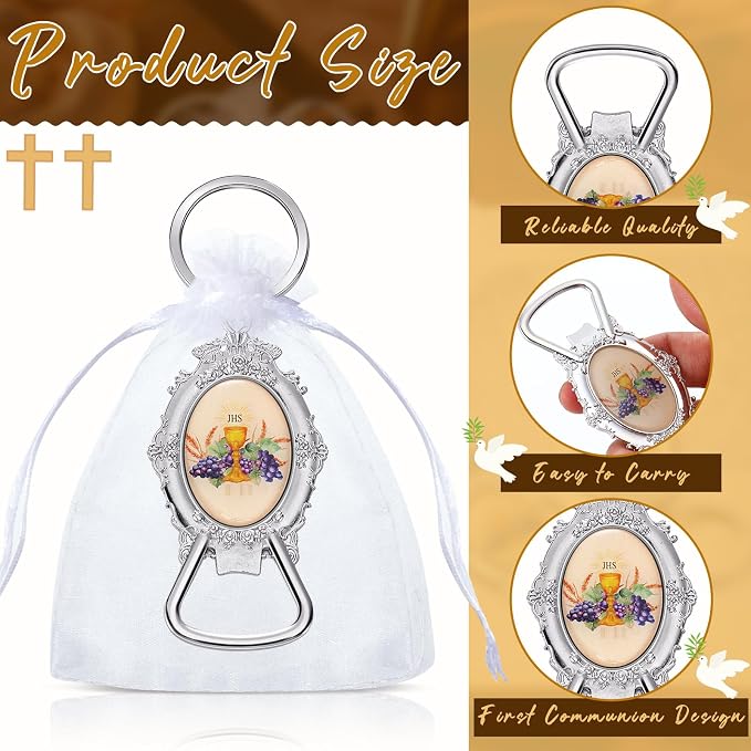Misdary 12 Pcs First Communion Bottle Opener Keychain Catholic Bottle Opener - Image 4