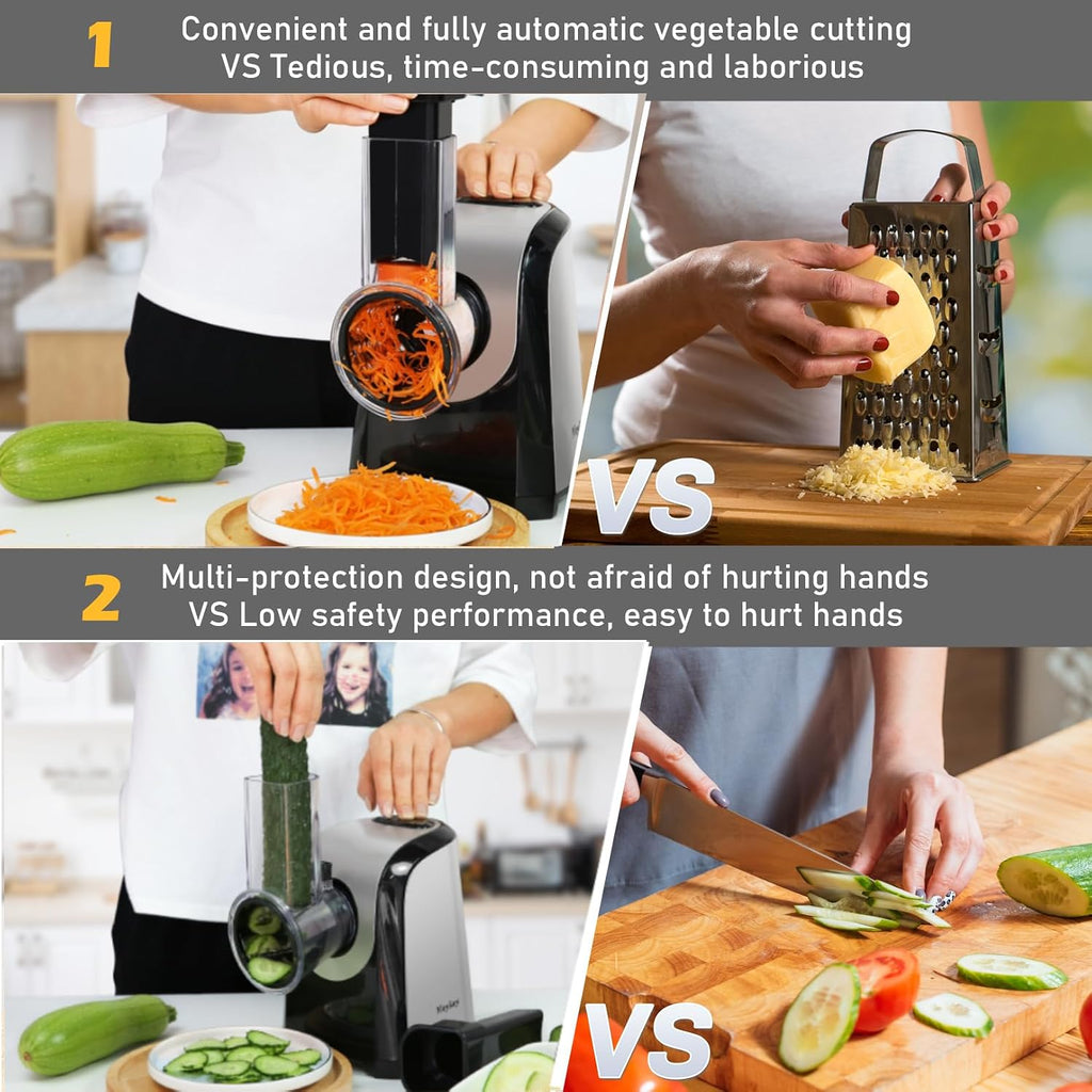 Electric Cheese Grater 5-in-1, 150W Salad Maker & Slicer Shredder