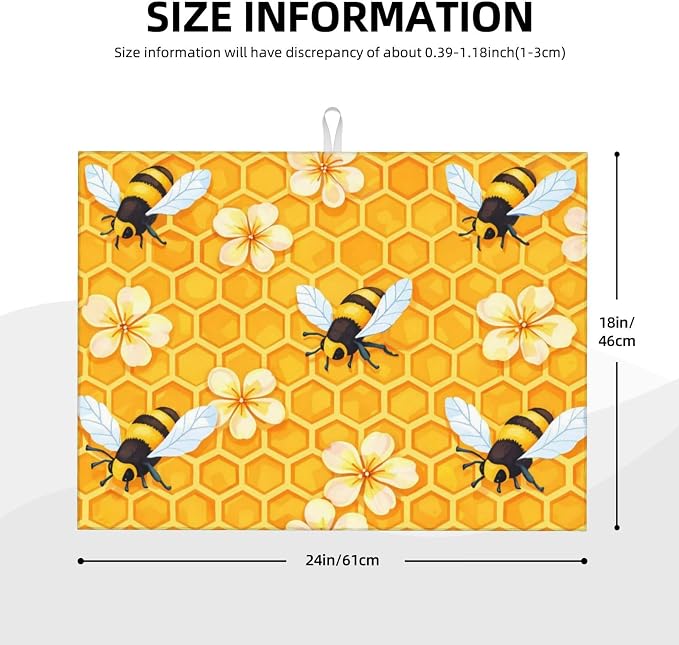 Bee Dish Drying Mat For Kitchen Counter Absorbent Large Kitchen Fast Dry Pad - Image 3