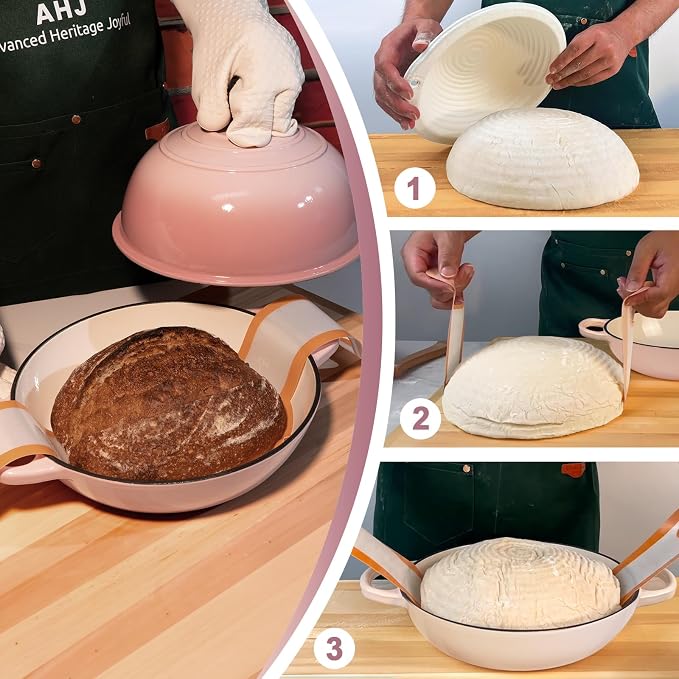 AHJ 6QT Dutch Oven For Bread Baking, Enameled Cast Iron Dutch Oven Pot - Image 7