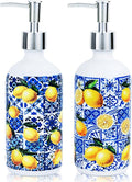 2 Pcs Blue Tiles Lemon Soap Dispenser Blue Tile Yellow Capri Lemon Glass by Ouvibor