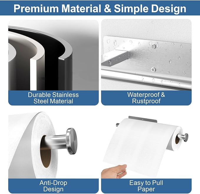 CUXIXA Paper Towel Holder Under Cabinet 2 Pack, Upgraded Adhesive Paper Towel - Image 4